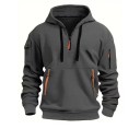Herren Sweatshirt mit halbem Reißverschluss und Kapuze Einfarbiges Sport-Sweatshirt mit Taschen und Taschen auf den Ärmeln aus strapazierfähigem Polyester Bequemer Schnitt 8