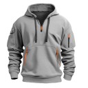 Herren Sweatshirt mit halbem Reißverschluss und Kapuze Einfarbiges Sport-Sweatshirt mit Taschen und Taschen auf den Ärmeln aus strapazierfähigem Polyester Bequemer Schnitt 4