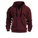 Herren Sweatshirt mit halbem Reißverschluss und Kapuze Einfarbiges Sport-Sweatshirt mit Taschen und Taschen auf den Ärmeln aus strapazierfähigem Polyester Bequemer Schnitt 7