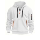 Herren Sweatshirt mit halbem Reißverschluss und Kapuze Einfarbiges Sport-Sweatshirt mit Taschen und Taschen auf den Ärmeln aus strapazierfähigem Polyester Bequemer Schnitt 2