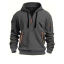Herren Sweatshirt mit halbem Reißverschluss und Kapuze Einfarbiges Sport-Sweatshirt mit Taschen und Taschen auf den Ärmeln 8