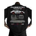 Herren T-Shirt mit Rennwagenmotiv und technischem Entwurf auf dem Rücken und kleinem Druck auf der Brust mit kurzen Ärmeln in lockerer 6