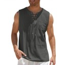 Herren Tanktop Einfarbige Ausführung Tasche Schnürung V-Ausschnitt Leichter Polyester 5