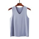 Herren Tanktop mit V-Ausschnitt Einfarbiges Tanktop aus Polyester und Seide Leichter atmungsaktiver Stoff für den Sommer und die Freizeit 1