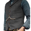 Herren-Weste mit Taschen, Kette und Knopfkragen aus Polyester ohne Ärmel für formellen Stil und festliche Anlässe 10