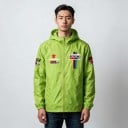 Herren winddichte Jacke mit Kapuze und Reißverschluss mit Druck im Motorrad-Rennstil auf der Brust und dem Rücken sowie mit elastischen 6