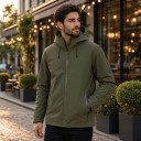 Herren winddichte Jacke mit Kapuze und Reißverschluss mit verstellbarem Kordelzug, seitlichen Taschen und verstellbaren 3