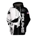 Herren Zip-Hoodie mit weißen Schnüren und großem Totenkopf-Print sowie amerikanischer Flagge am Ärmel im Biker-Stil schwarz-weiß 1