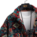 Herrenhemd mit langen Ärmeln Gemustertes Design Taschen Knopfleiste V-Ausschnitt Mischgewebe aus Polyester und Baumwolle 4