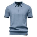 Herrenpoloshirt mit Reißverschluss und V-Ausschnitt Kragen Kurzarm Einfarbig Polyester Viskose Eleganter Stil 8