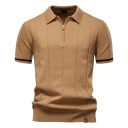 Herrenpoloshirt mit Reißverschluss und V-Ausschnitt Kragen Kurzarm Einfarbig Polyester Viskose Eleganter Stil 11