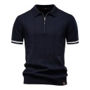 Herrenpoloshirt mit Reißverschluss und V-Ausschnitt Kragen Kurzarm Einfarbig Polyester Viskose Eleganter Stil 10