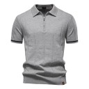 Herrenpoloshirt mit Reißverschluss und V-Ausschnitt Kragen Kurzarm Einfarbig Polyester Viskose Eleganter Stil 9