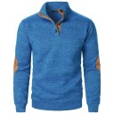 Herrenpullover mit langen Ärmeln und Kragen Einfarbiger eleganter Pullover mit Knöpfen am Kragen Braune Patches an den Ellbogen Polyester Verschiedene Farben 42