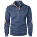 Herrenpullover mit langen Ärmeln und Kragen Einfarbiger eleganter Pullover mit Knöpfen am Kragen Braune Patches an den Ellbogen Polyester Verschiedene Farben 43