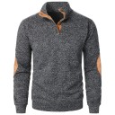 Herrenpullover mit langen Ärmeln und Kragen Einfarbiger eleganter Pullover mit Knöpfen am Kragen Braune Patches an den Ellbogen Polyester Verschiedene Farben 48
