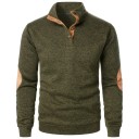 Herrenpullover mit langen Ärmeln und Kragen Einfarbiger eleganter Pullover mit Knöpfen am Kragen Braune Patches an den Ellbogen Polyester Verschiedene Farben 45