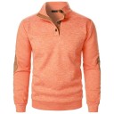 Herrenpullover mit langen Ärmeln und Kragen Einfarbiger eleganter Pullover mit Knöpfen am Kragen Braune Patches an den Ellbogen Polyester Verschiedene Farben 47