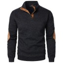 Herrenpullover mit langen Ärmeln und Kragen Einfarbiger eleganter Pullover mit Knöpfen am Kragen Braune Patches an den Ellbogen Polyester Verschiedene Farben 41