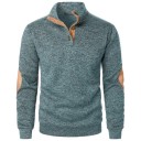 Herrenpullover mit langen Ärmeln und Kragen Einfarbiger eleganter Pullover mit Knöpfen am Kragen Braune Patches an den Ellbogen Polyester Verschiedene Farben 50