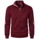 Herrenpullover mit langen Ärmeln und Kragen Einfarbiger eleganter Pullover mit Knöpfen am Kragen Braune Patches an den Ellbogen Polyester Verschiedene Farben 46