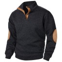 Herrenpullover mit langen Ärmeln und Kragen Einfarbiger eleganter Pullover mit Knöpfen am Kragen Braune Patches an den Ellbogen Polyester Verschiedene Farben 3