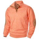 Herrenpullover mit langen Ärmeln und Kragen Einfarbiger eleganter Pullover mit Knöpfen am Kragen Braune Patches an den Ellbogen Polyester Verschiedene Farben 10