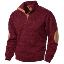 Herrenpullover mit langen Ärmeln und Kragen Einfarbiger eleganter Pullover mit Knöpfen am Kragen Braune Patches an den Ellbogen Polyester Verschiedene Farben 11