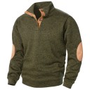 Herrenpullover mit langen Ärmeln und Kragen Einfarbiger eleganter Pullover mit Knöpfen am Kragen Braune Patches an den Ellbogen Polyester Verschiedene Farben 14