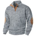 Herrenpullover mit langen Ärmeln und Kragen Einfarbiger eleganter Pullover mit Knöpfen am Kragen Braune Patches an den Ellbogen Polyester Verschiedene Farben 18