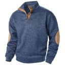Herrenpullover mit langen Ärmeln und Kragen Einfarbiger eleganter Pullover mit Knöpfen am Kragen Braune Patches an den Ellbogen Polyester Verschiedene Farben 19