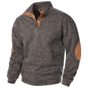 Herrenpullover mit langen Ärmeln und Kragen Einfarbiger eleganter Pullover mit Knöpfen am Kragen Braune Patches an den Ellbogen Polyester Verschiedene Farben 22