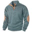 Herrenpullover mit langen Ärmeln und Kragen Einfarbiger eleganter Pullover mit Knöpfen am Kragen Braune Patches an den Ellbogen Polyester Verschiedene Farben 26
