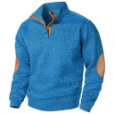 Herrenpullover mit langen Ärmeln und Kragen Einfarbiger eleganter Pullover mit Knöpfen am Kragen Braune Patches an den Ellbogen Polyester Verschiedene Farben 27