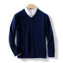 Herrenpullover mit langen Ärmeln und V-Ausschnitt Einfarbiger eleganter Strickpullover Wolle und elastische Fasern Herbst-Winter Mode 10