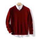Herrenpullover mit langen Ärmeln und V-Ausschnitt Einfarbiger eleganter Strickpullover Wolle und elastische Fasern Herbst-Winter Mode 26