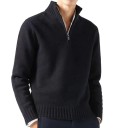 Herrenpullover mit Rollkragen und halbem Reißverschluss Einfarbiger Strickpullover mit V-Ausschnitt Eleganter Herbst-Winter-Pullover Verschiedene Farben 1