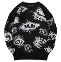 Herrenpullover mit Rundhalsausschnitt Einfarbiger Strickpullover mit abstraktem Augenmuster Langarm Stilvoller Herbst-Winter-Pullover Polyester 6