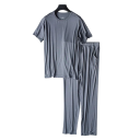 Herrenpyjama mit kurzen Ärmeln und langen Hosen leichtes elastisches Material Viskose Elasthan für Zuhause und Schlaf 3