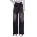 Herrens breda enfärgade jeans med fickor, bekväm passform, modern stil för vardagsbruk 5