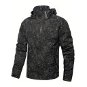 Herrens lättviktiga vattentäta jacka med huva och fickor, lövmotiv, polyester 2