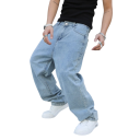 Herrens lösa blå jeans med fickor, denim, modern passform, bekväma för varje dag 3