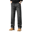 Herrens lösa enfärgade jeans med fickor, bomull, spandex och polyester, modern bekväm passform 5