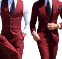 Herresæt af bomuld, polyester og uld Elegant sæt jakke, vest og bukser til mænd Enkeltfarvet formelt jakkesæt med lommer og knapper i forskellige farver 3