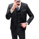 Herresæt i polyester Elegant sæt med jakke, vest og bukser til mænd Ensfarvet formelt jakkesæt med lommer og brystlomme Stilfuldt sæt med knapper 12