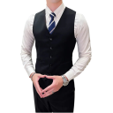 Herresæt i polyester Elegant sæt med jakke, vest og bukser til mænd Ensfarvet formelt jakkesæt med lommer og brystlomme Stilfuldt sæt med knapper 3