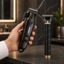 Herresæt med trimmere 4i1 Hårklipper T trimmer Næsetrimmer og Skægtrimmer med LED display USB Sort Hår og skæg 6