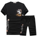 Herresæt - T-shirt med fiskeprint og shorts J1561 17