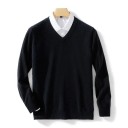 Herresweater med lange ærmer og V-hals Enfarvet elegant strikket sweater Uld og elastiske fibre Efterårs- og vintermode 8