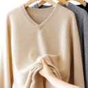 Herresweater med lange ærmer og V-hals Enfarvet elegant strikket sweater Uld og elastiske fibre Efterårs- og vintermode 2